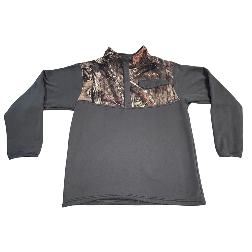 Habit Fleece Pullover Mens XL Gray Camo Mossy Oak Quarter Zip Hunting Jacket